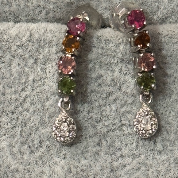 Jewelry - Multi-Color Gemstone Silver Earrings tourmaline silver dangle studs